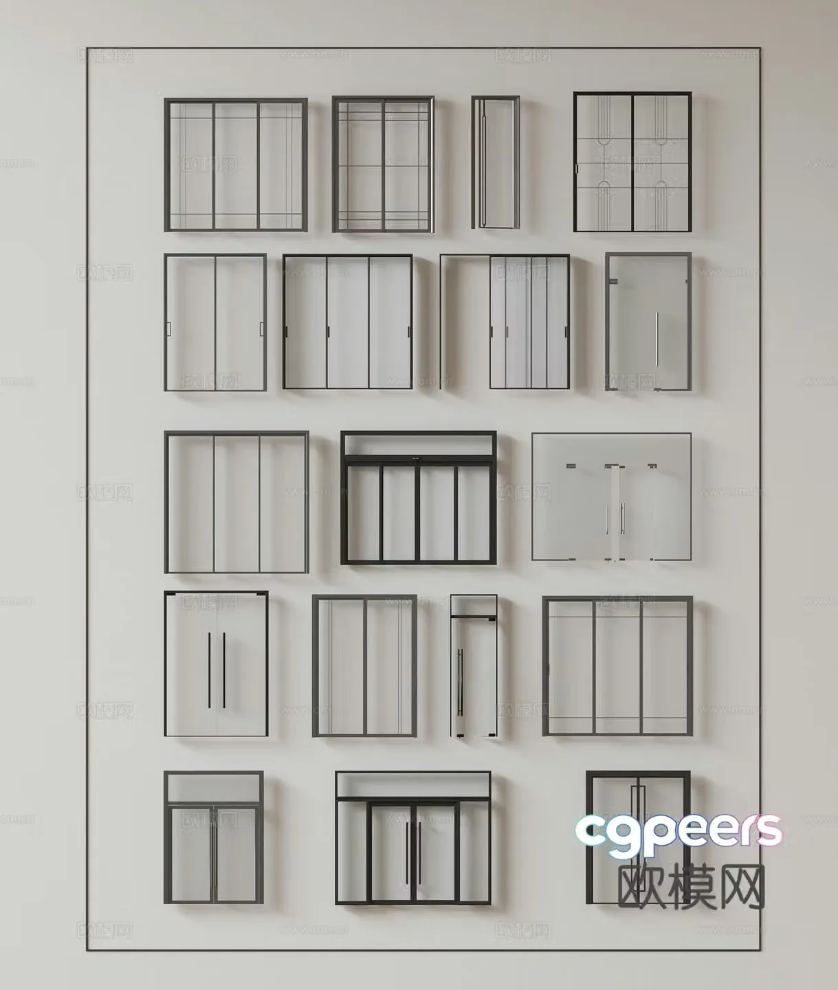 Modern glass door Floor-to-ceiling glass doors Glass doors and windows Double opening entrance doors Sliding doors Door connection 3D model