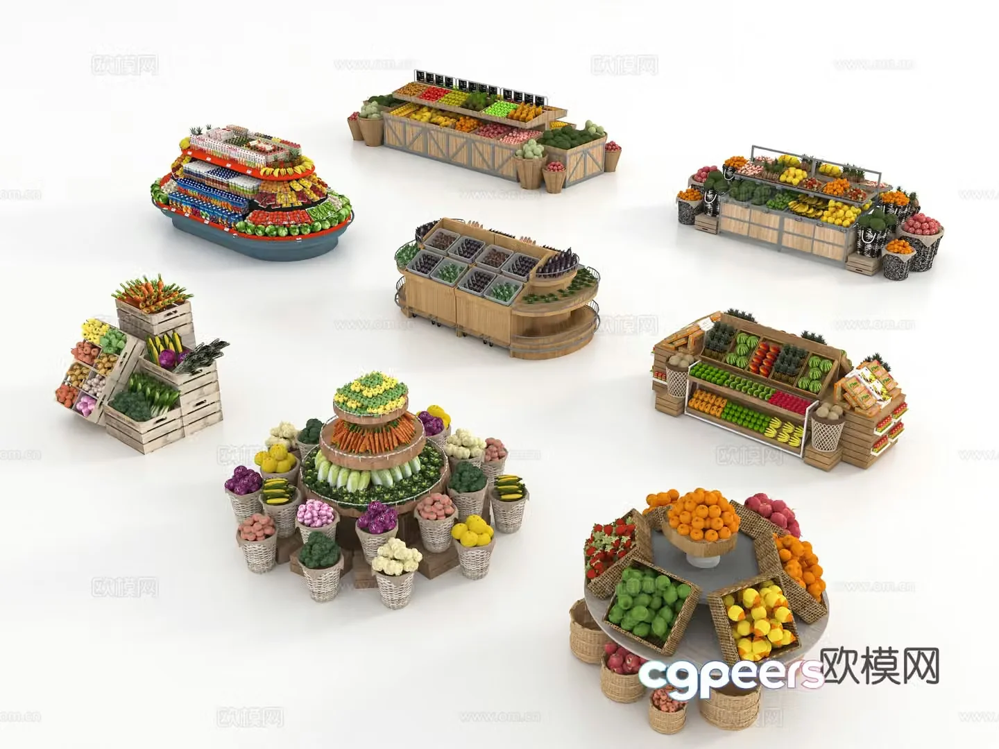 Modern supermarket fruit shelves 3d model