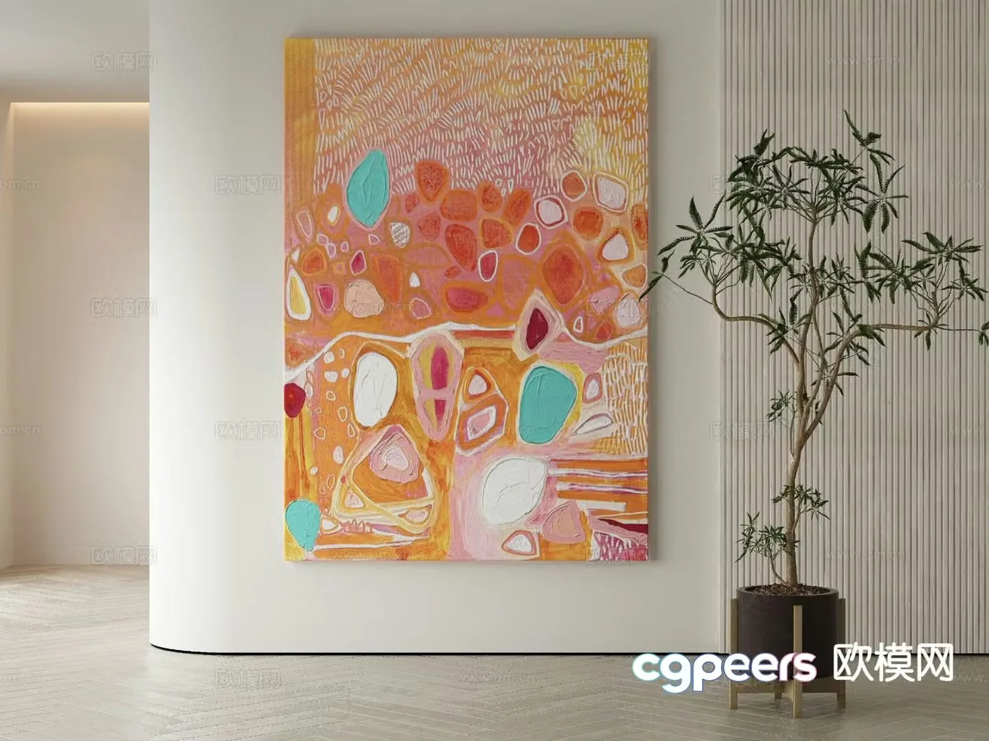 Modern texture painting decorative painting 3d model