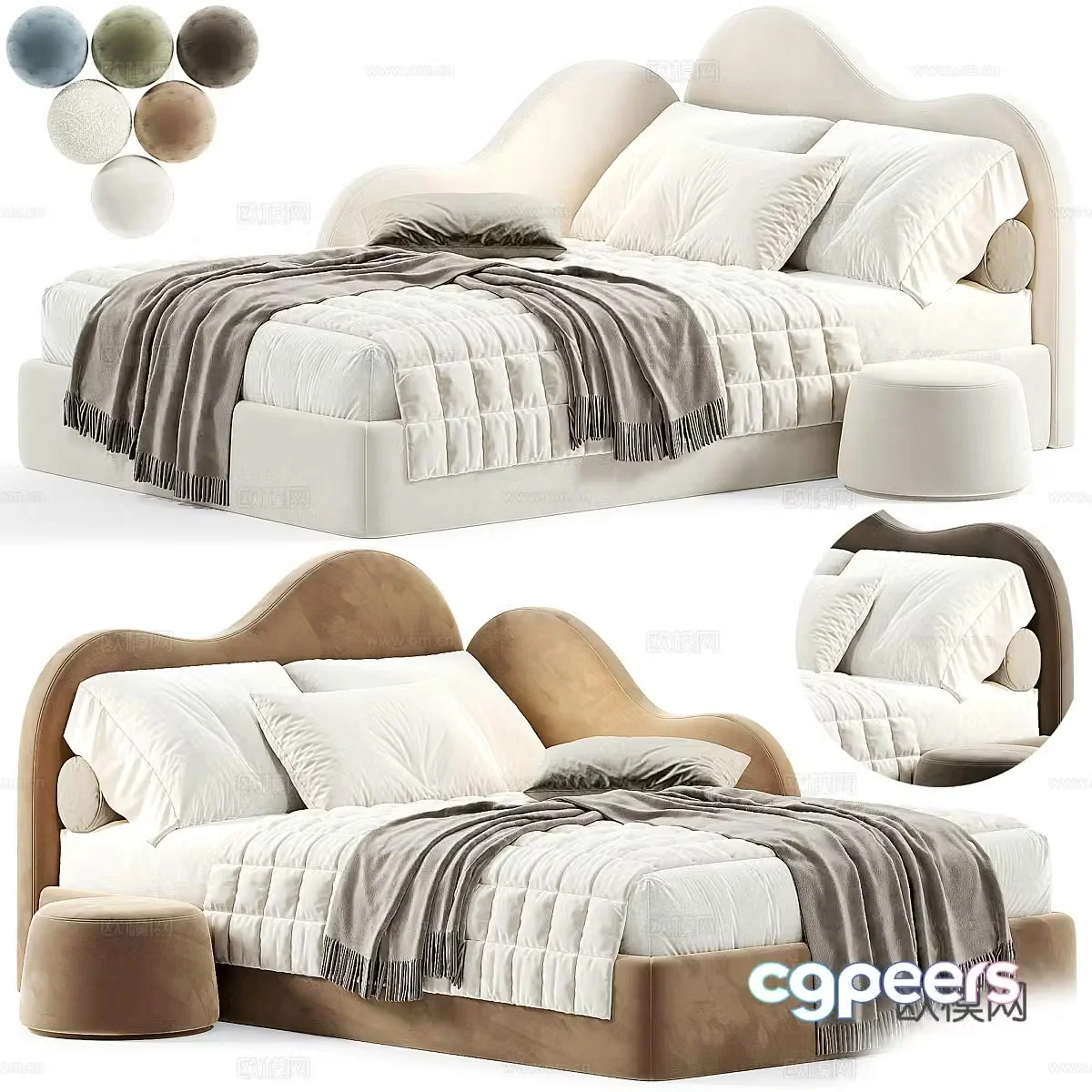 Modern cream style children’s fabric sofa bed 3d model