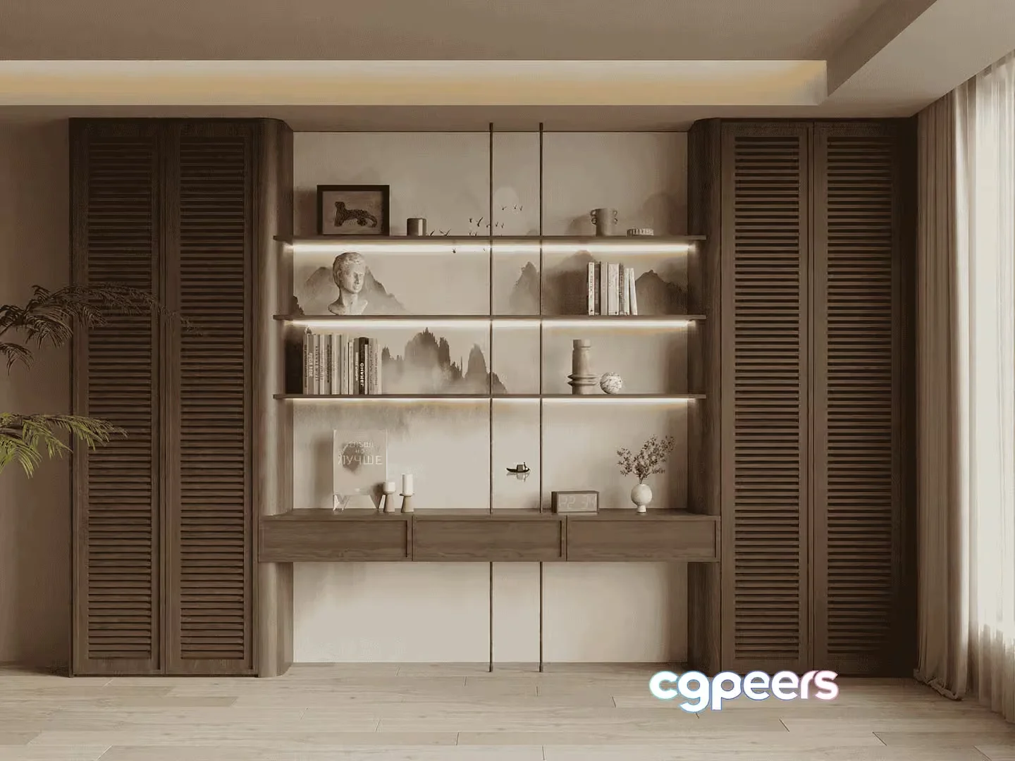 Modern Shelving Unit 3D Model – 14295 – VRAY Render