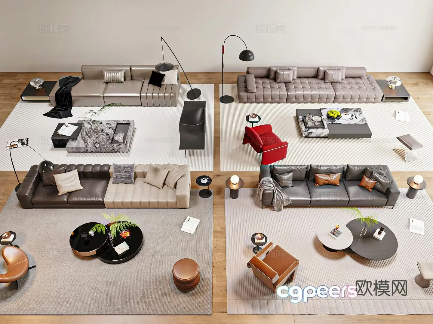 Modern Italian sofa coffee table combination 3D model