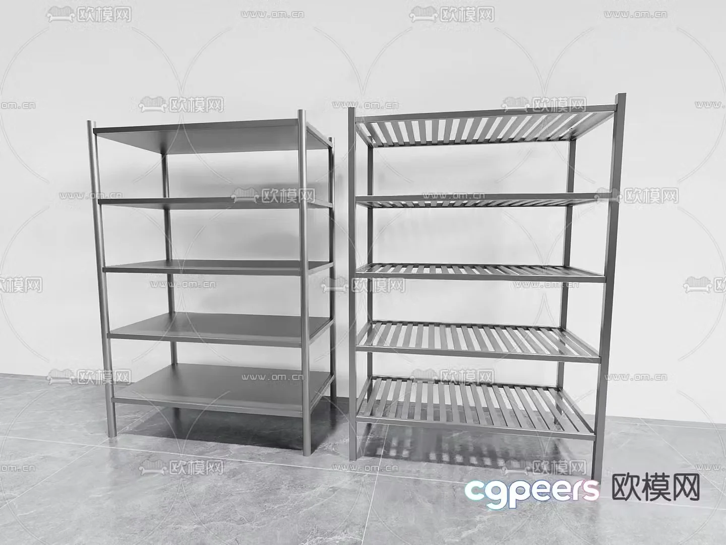 Modern kitchen shelf stainless steel shelf 3D model