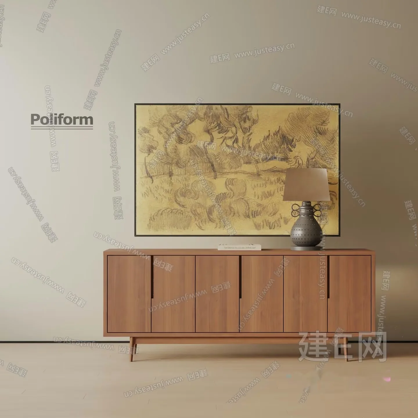 A Mid-Century Modern Sideboard 3D Model – 14416 – VRAY Render