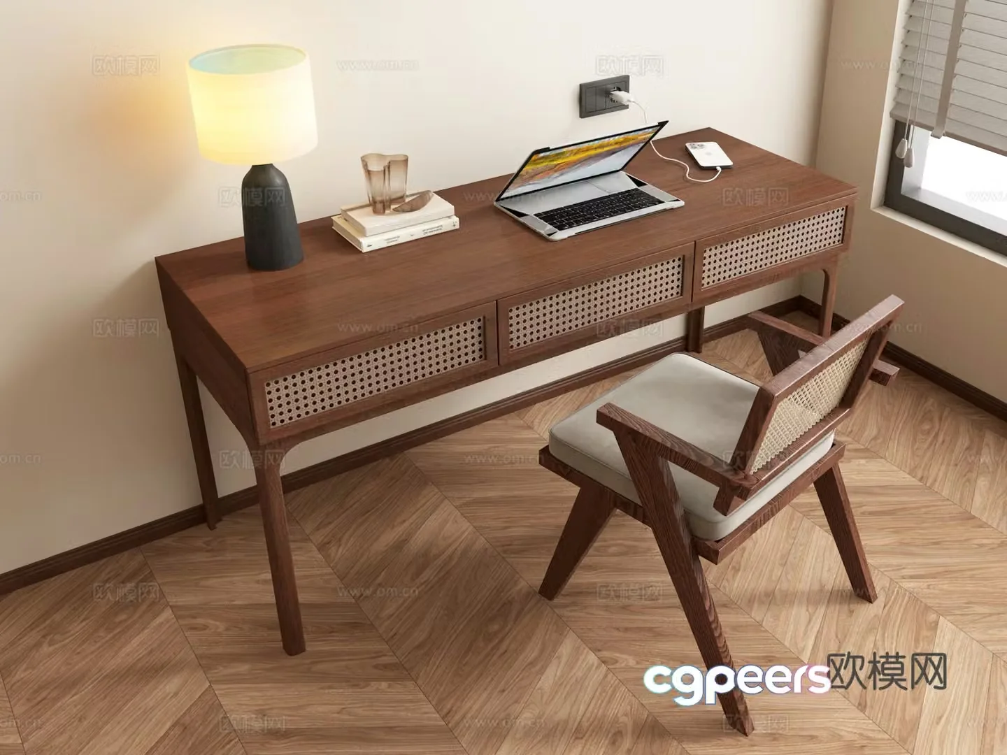 Wasabi desk chair writing desk 3d model