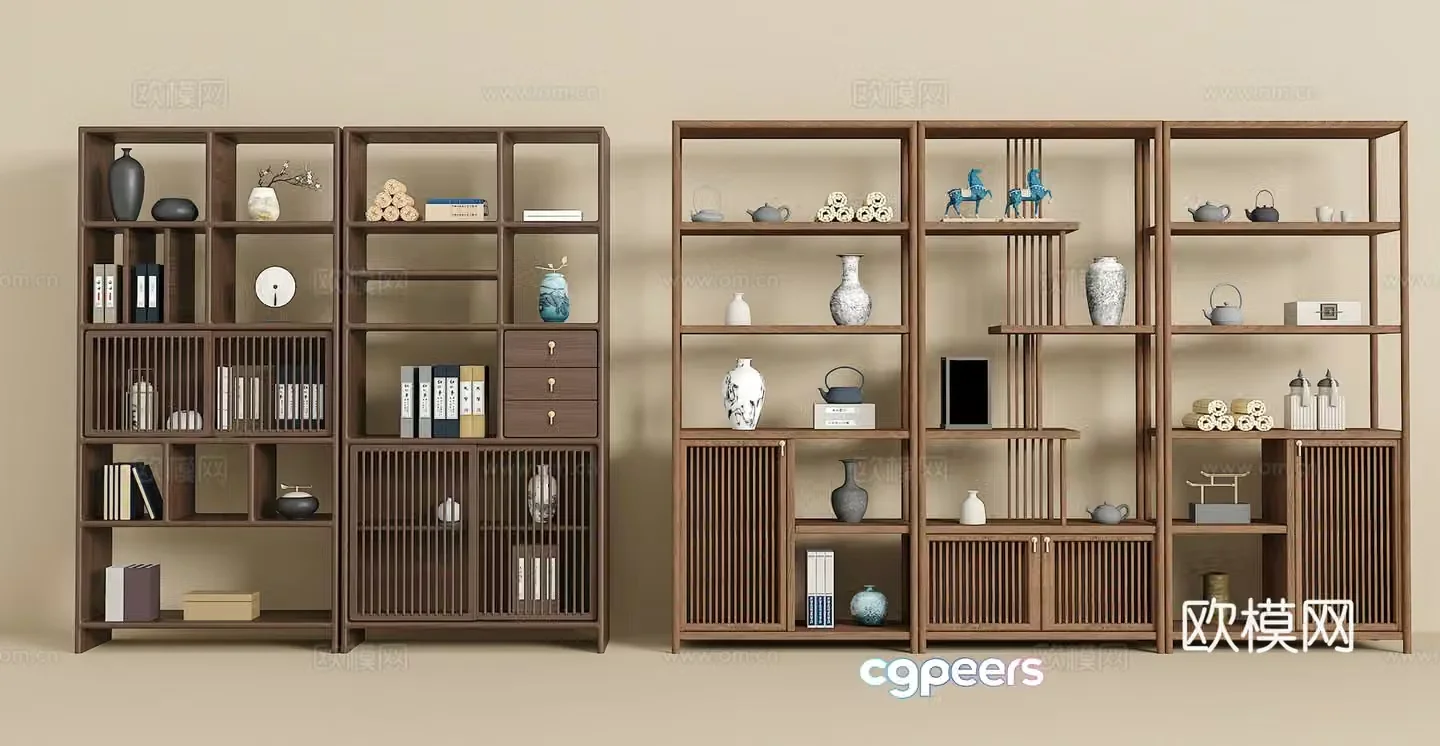New Chinese style ancient shelf books vase accessories ornaments 3D model