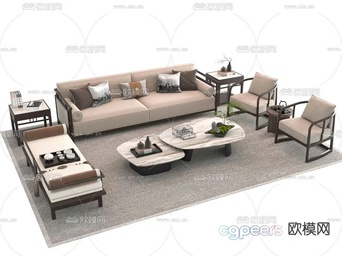 New Chinese style modular sofa 3d model