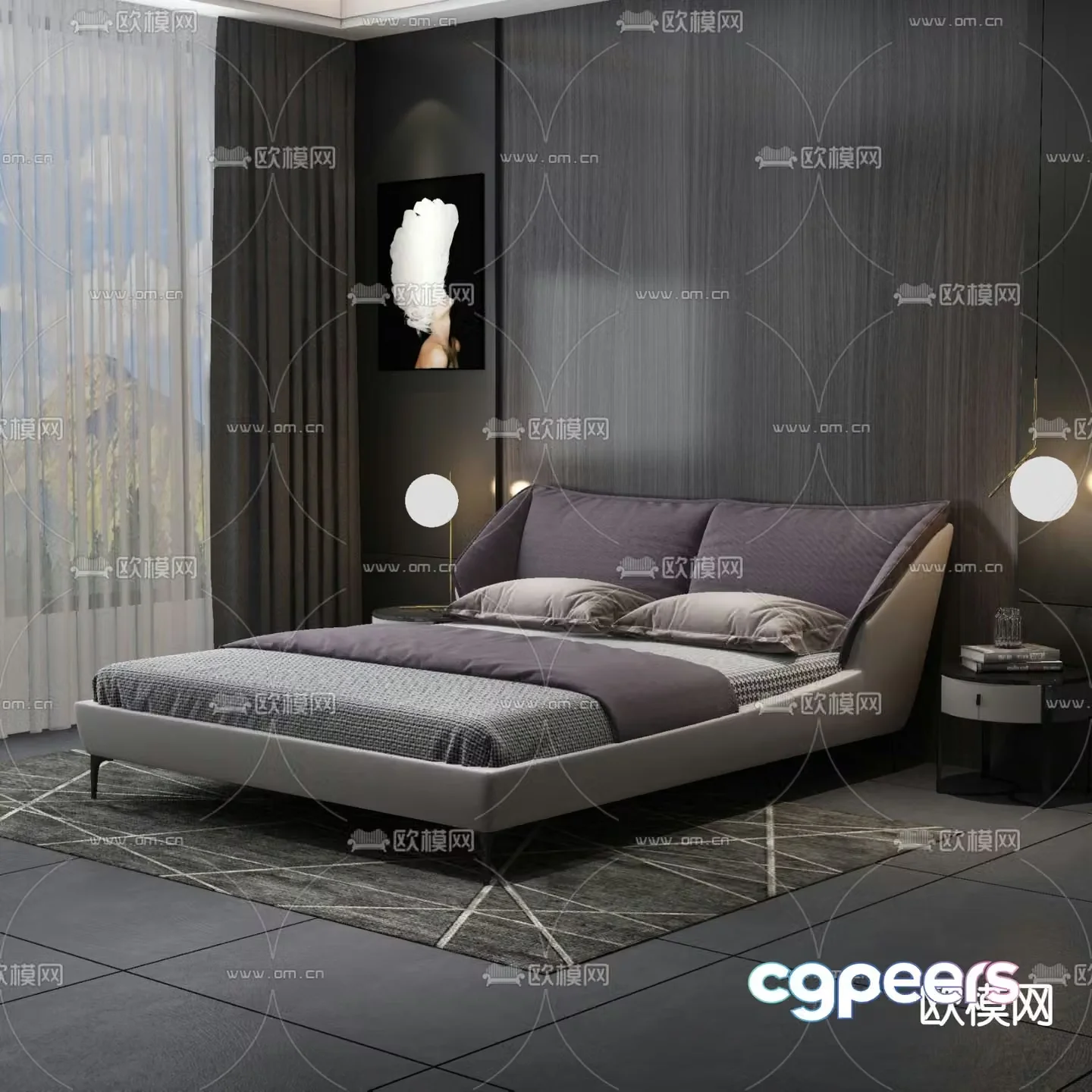 Modern double bed 3d model