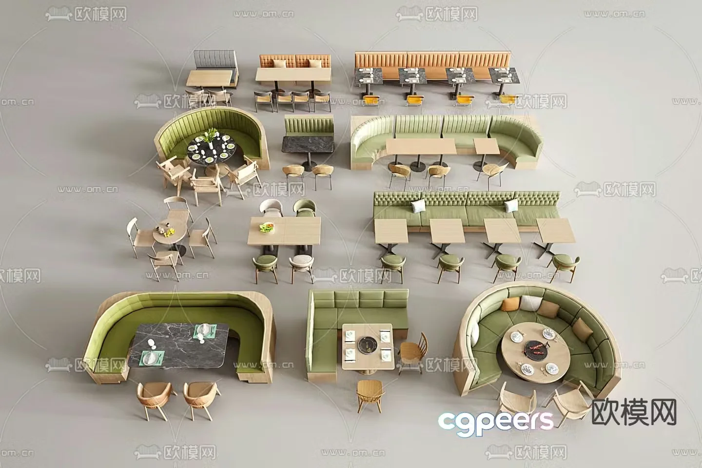 Card seat dining table and chairs restaurant card seat 3d model
