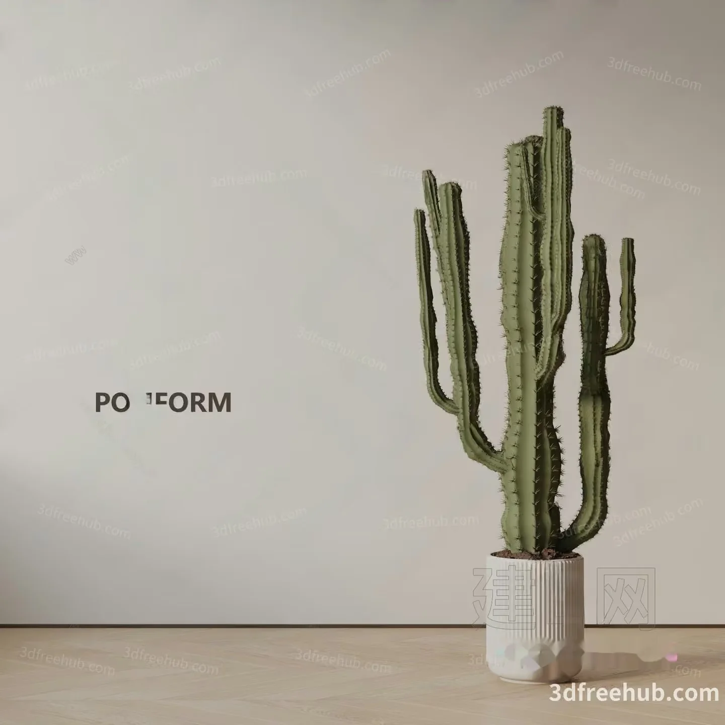 A Cactus In A White Pot 3D Model – 19401 – VRAY Render