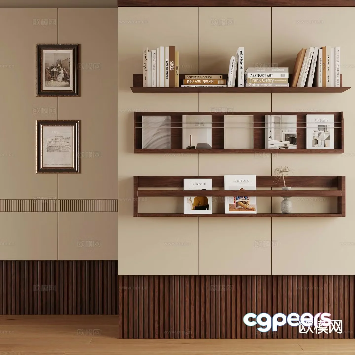 Middle-aged style wall hanging cabinet 3D model