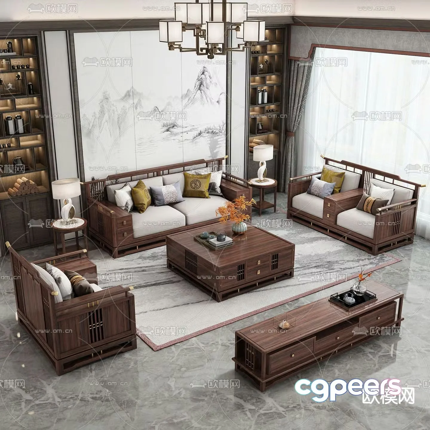 New Chinese style modular sofa 3d model