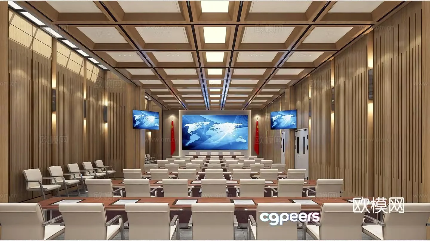 Modern conference hall command hall conference room table and chair daylight well 3d model