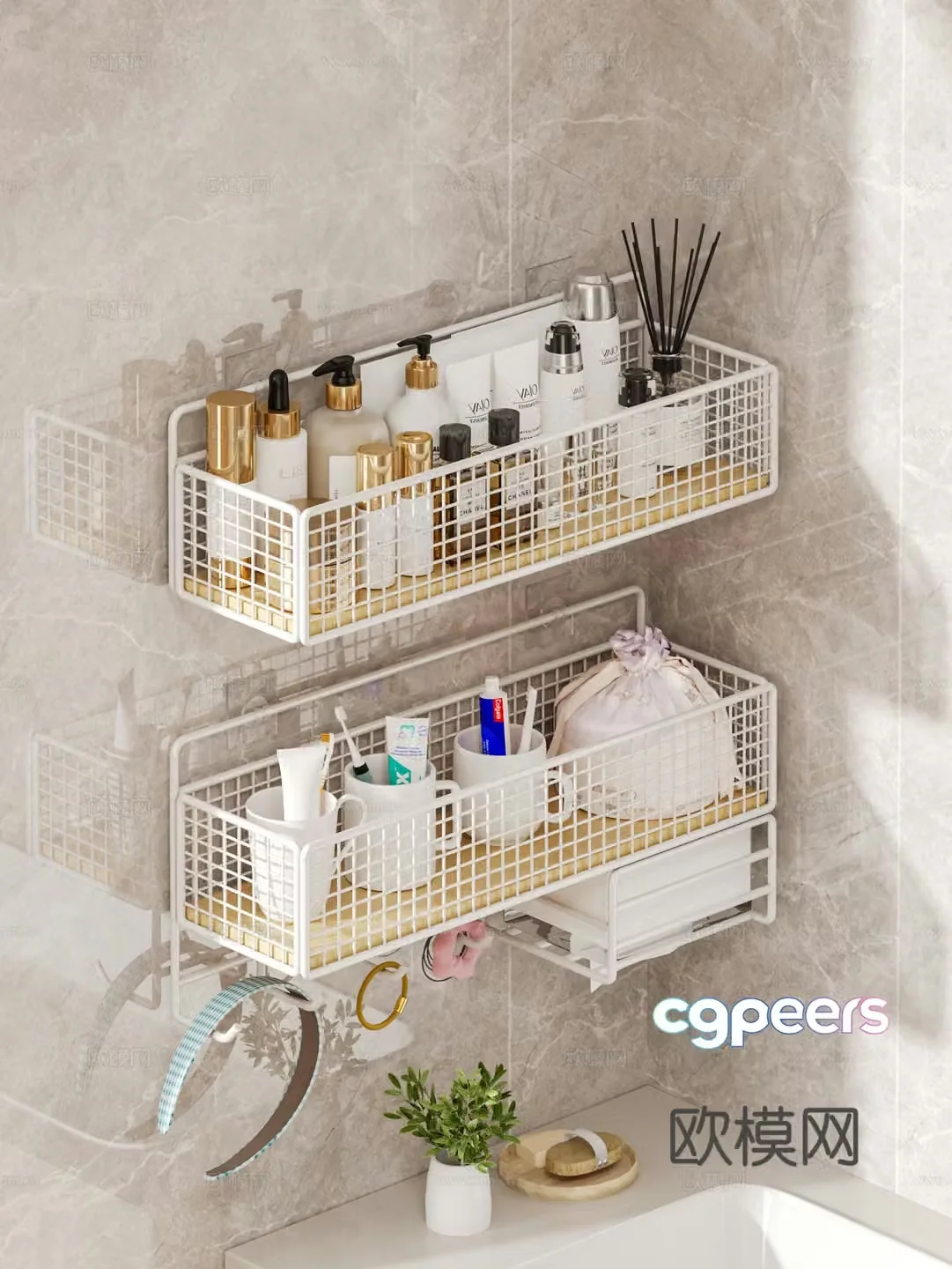 Modern bathroom shelf Cosmetics Lotion products 3D model