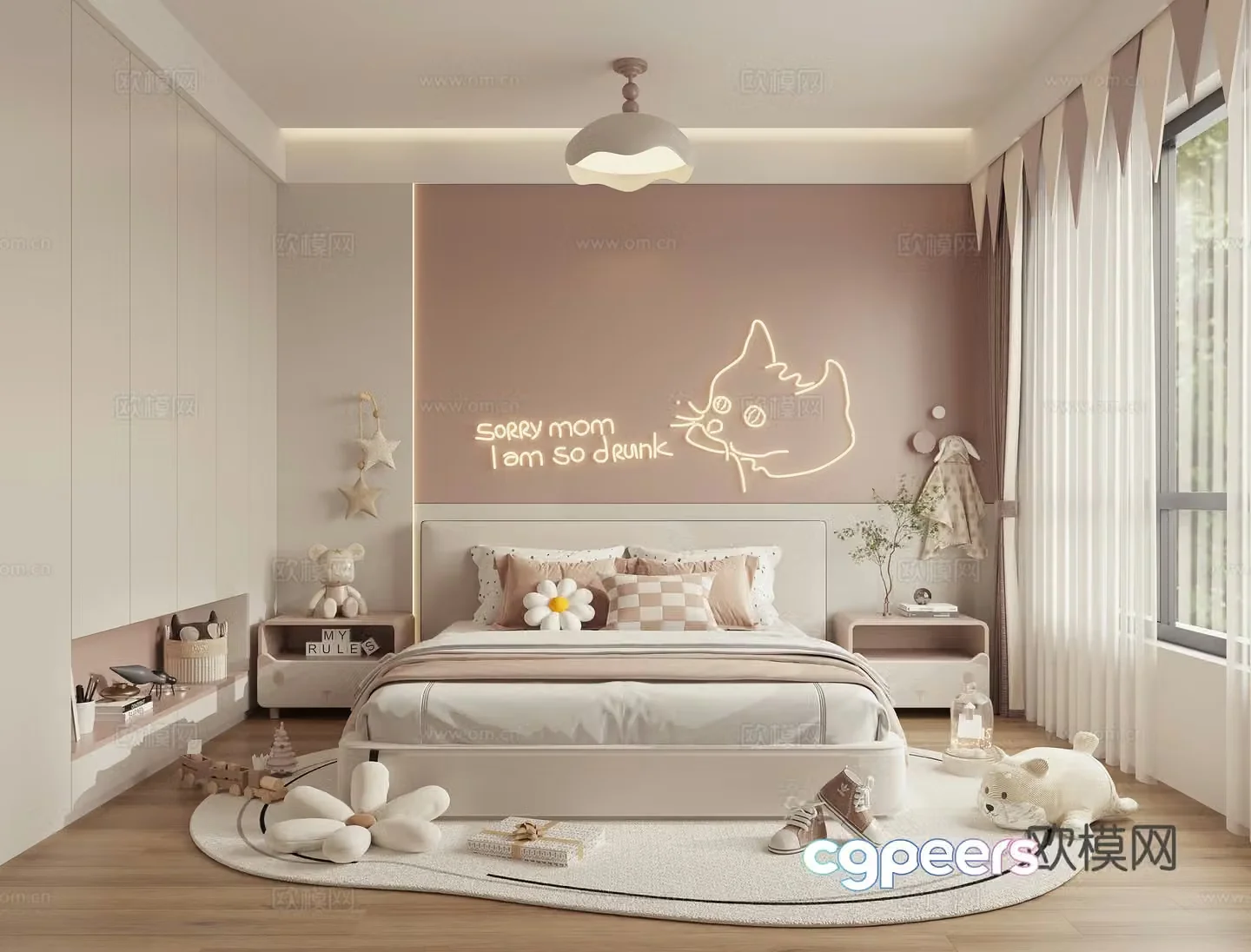 Modern creamy style children’s bedroom 3d model