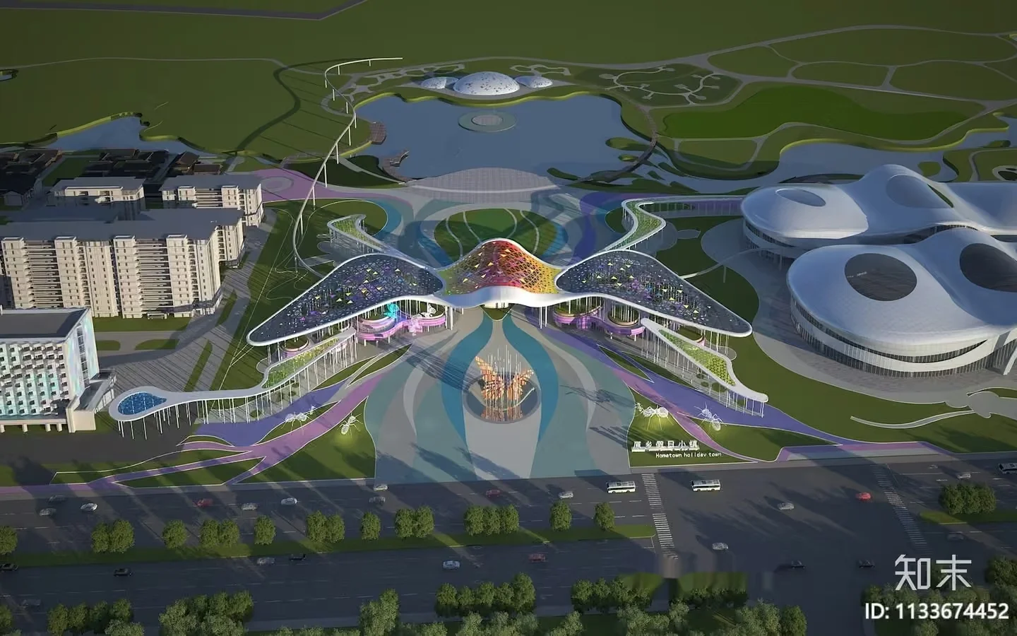 The Main Subject Is A Large Futuristic-Looking Building With A Unique Design 3D Model – 14355 – VRAY Render