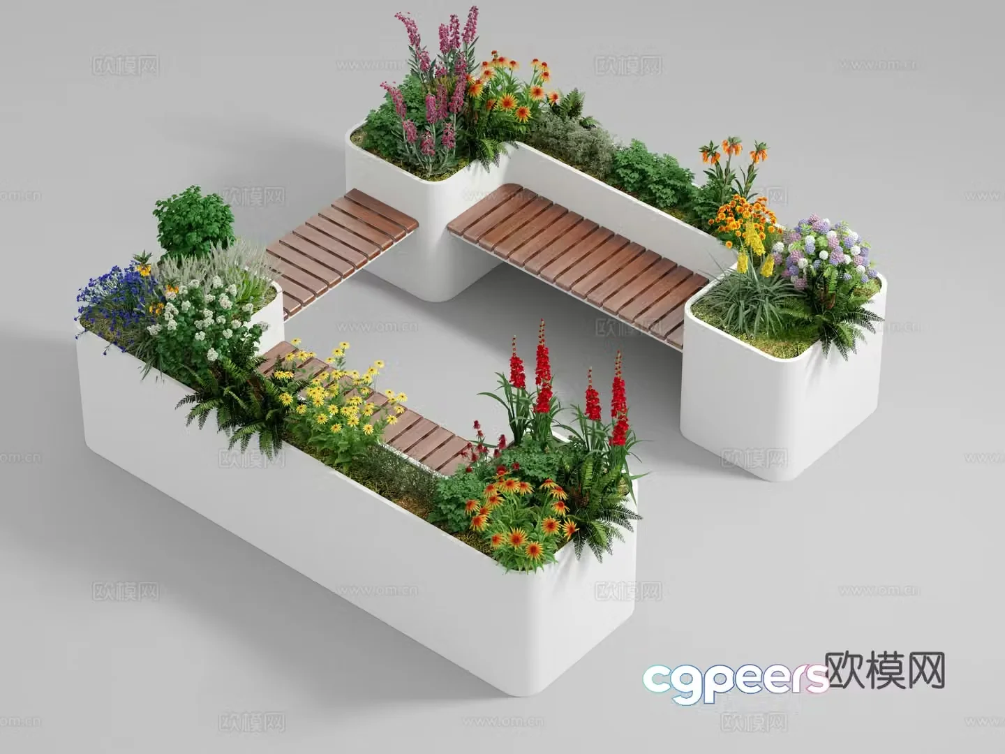 Modern landscape flower box seat public seat 3d model