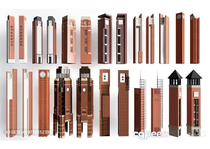 The Main Subject Is A Collection Of Tall Red Buildings 3D Model – 710 – VRAY Render