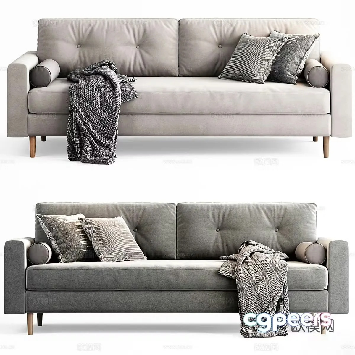 Modern double sofa fabric sofa 3d model