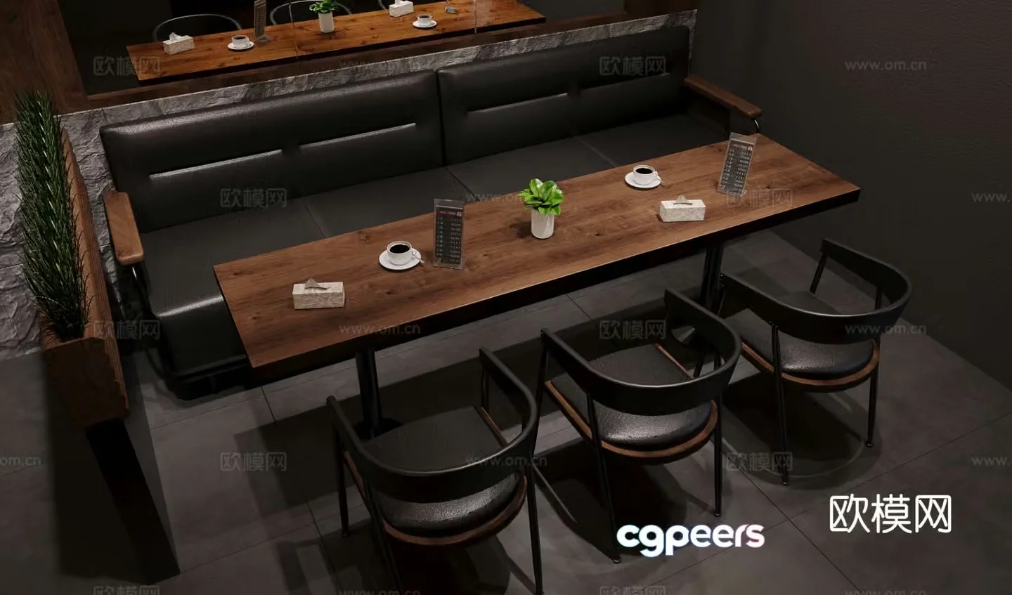 Card seat dining table and chairs coffee shop card seat 3D model