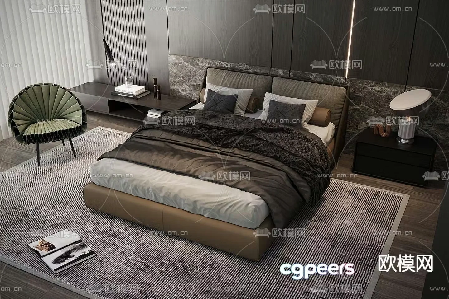 Italian double bed 3d model