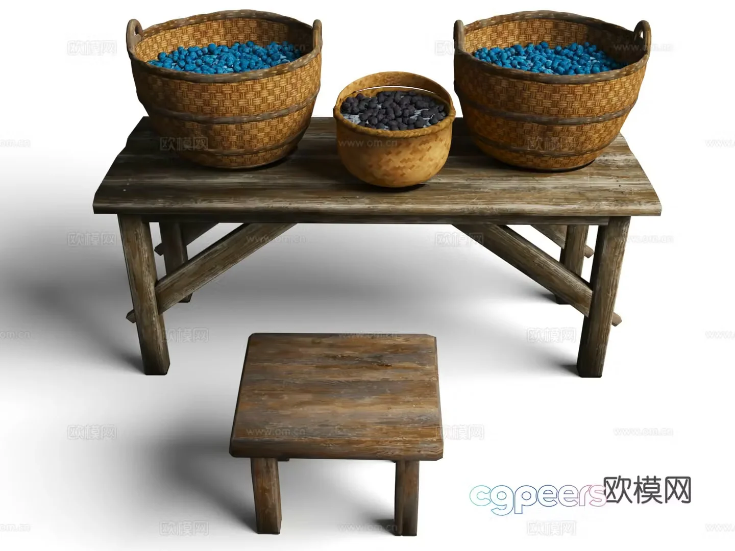 Food frame Fruit frame Blueberry basket Bamboo basket Small stool 3D model
