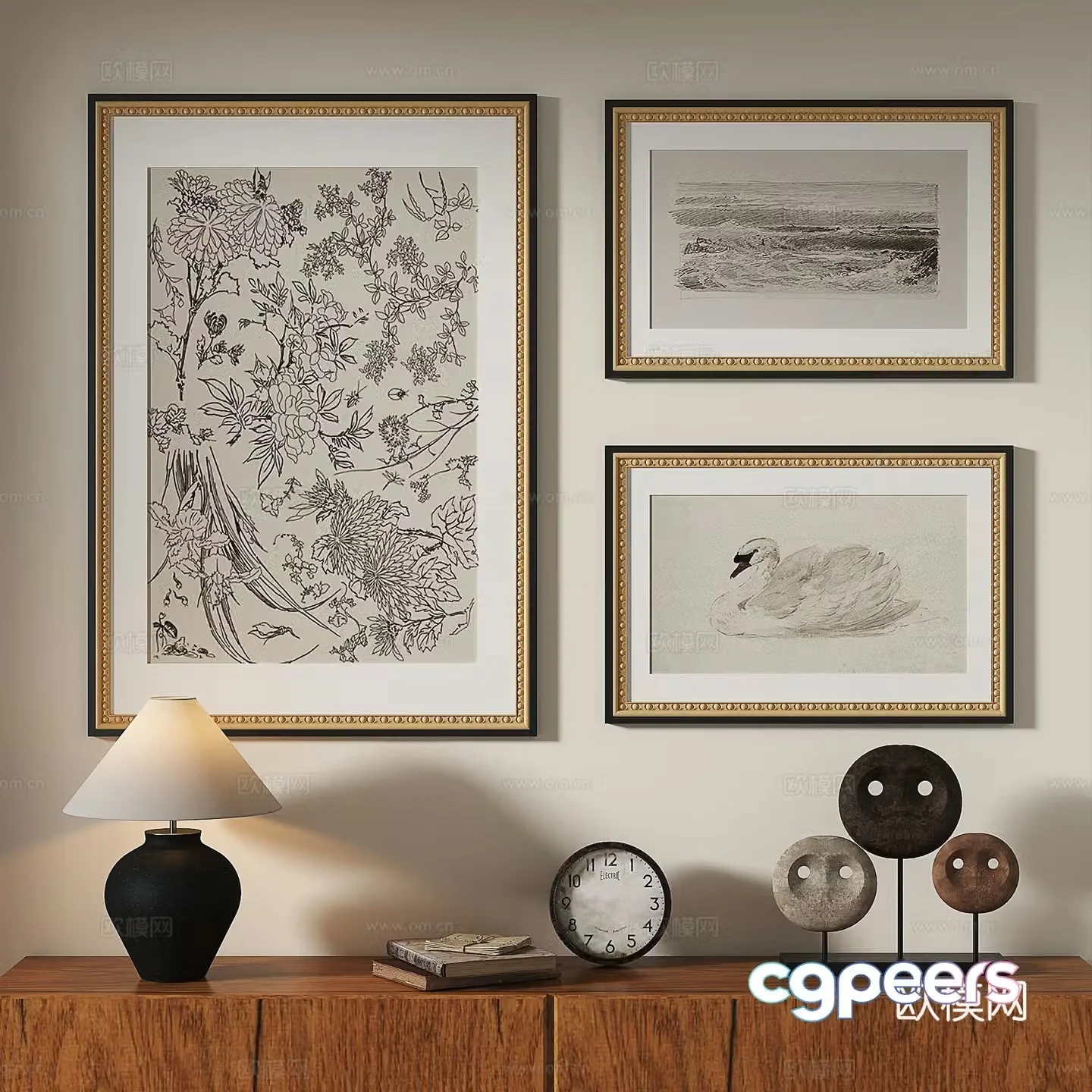French European classical modern retro medieval abstract light luxury decorative painting 3d model