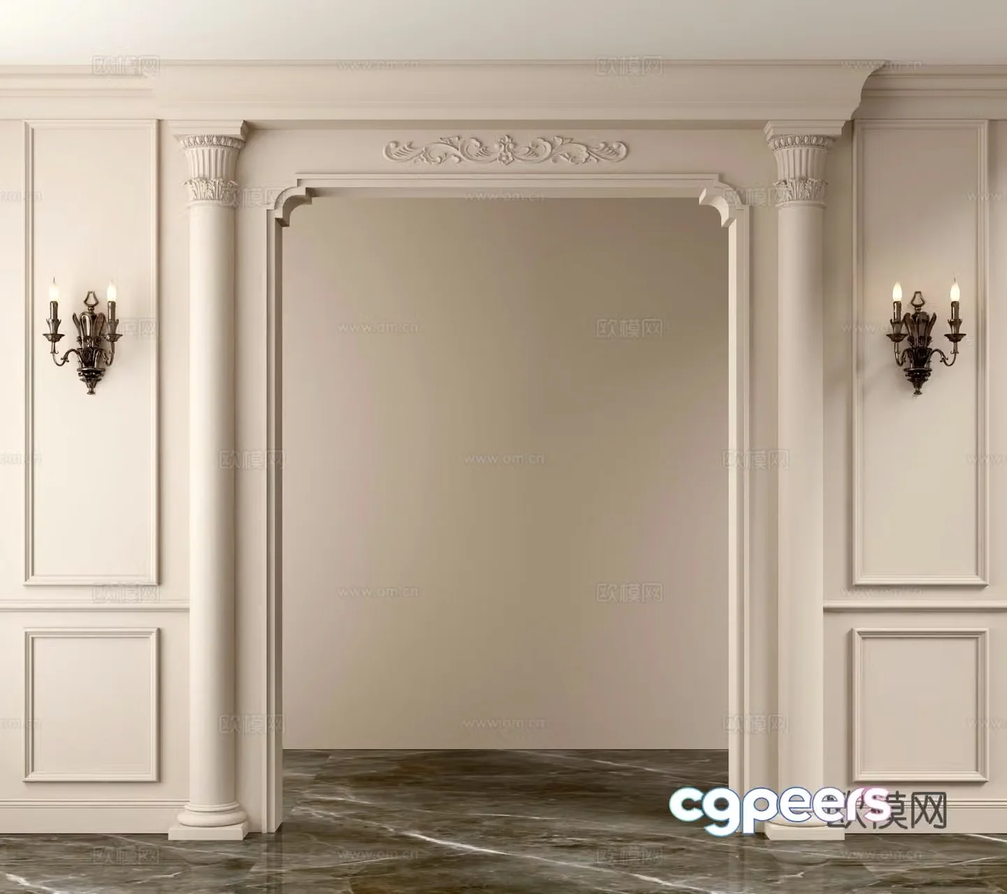 French doorway door wall panel wall lamp 3D model