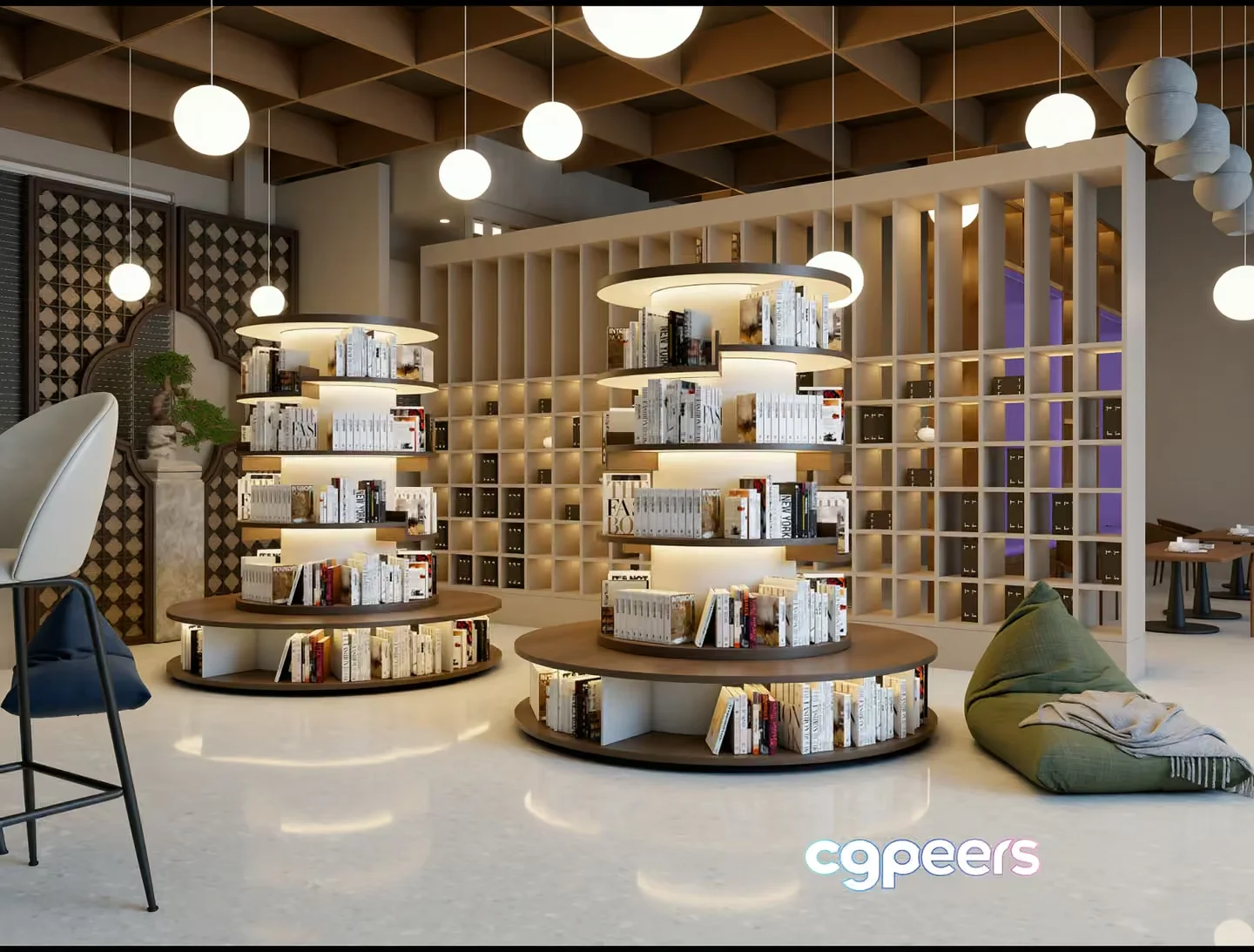 Modern Bookstore Interior 3D Model – 23220 – VRAY Render