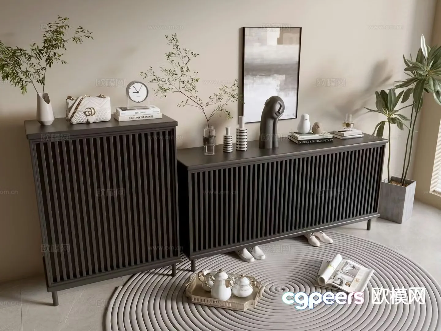 Modern black cabinet shoe cabinet entrance cabinet 3D model