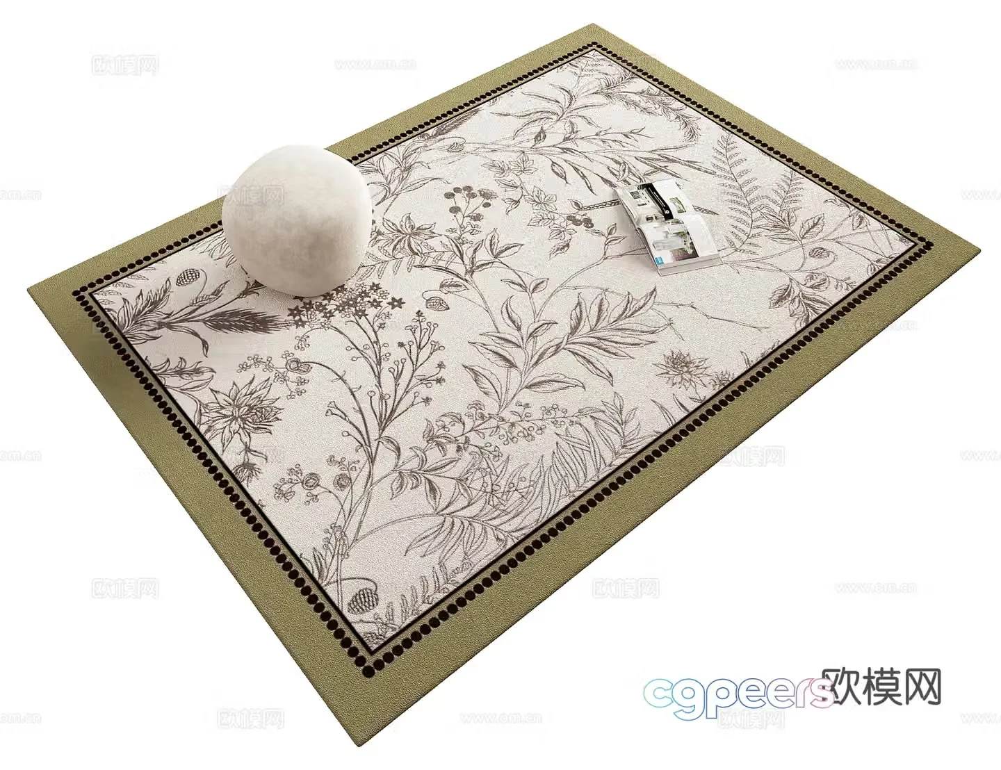 Medium vintage plant pattern round carpet 3d model
