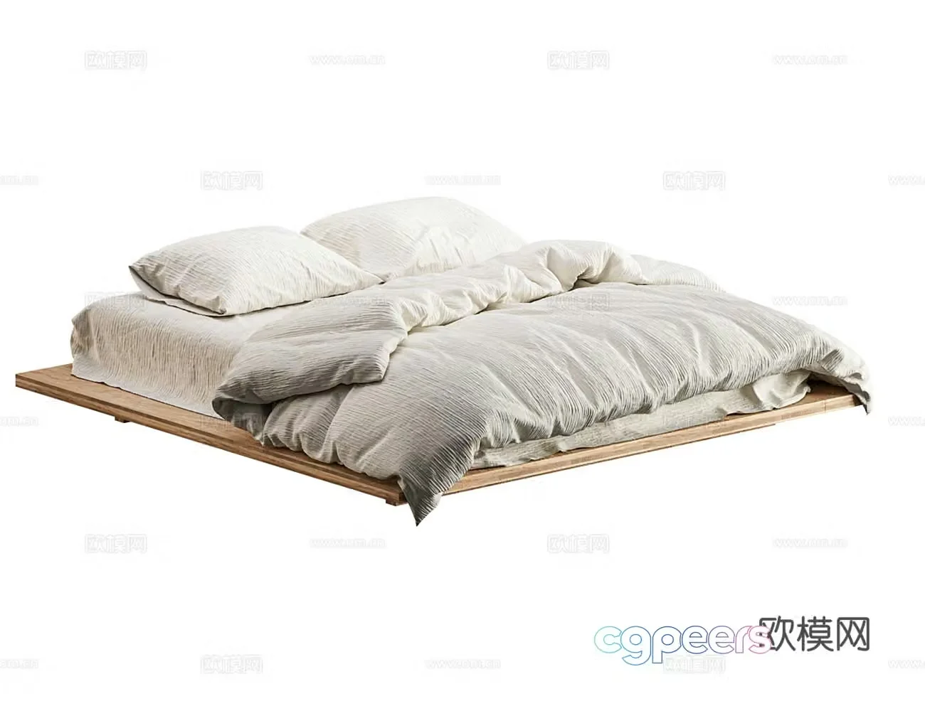 3D model of suspended solid wood bed