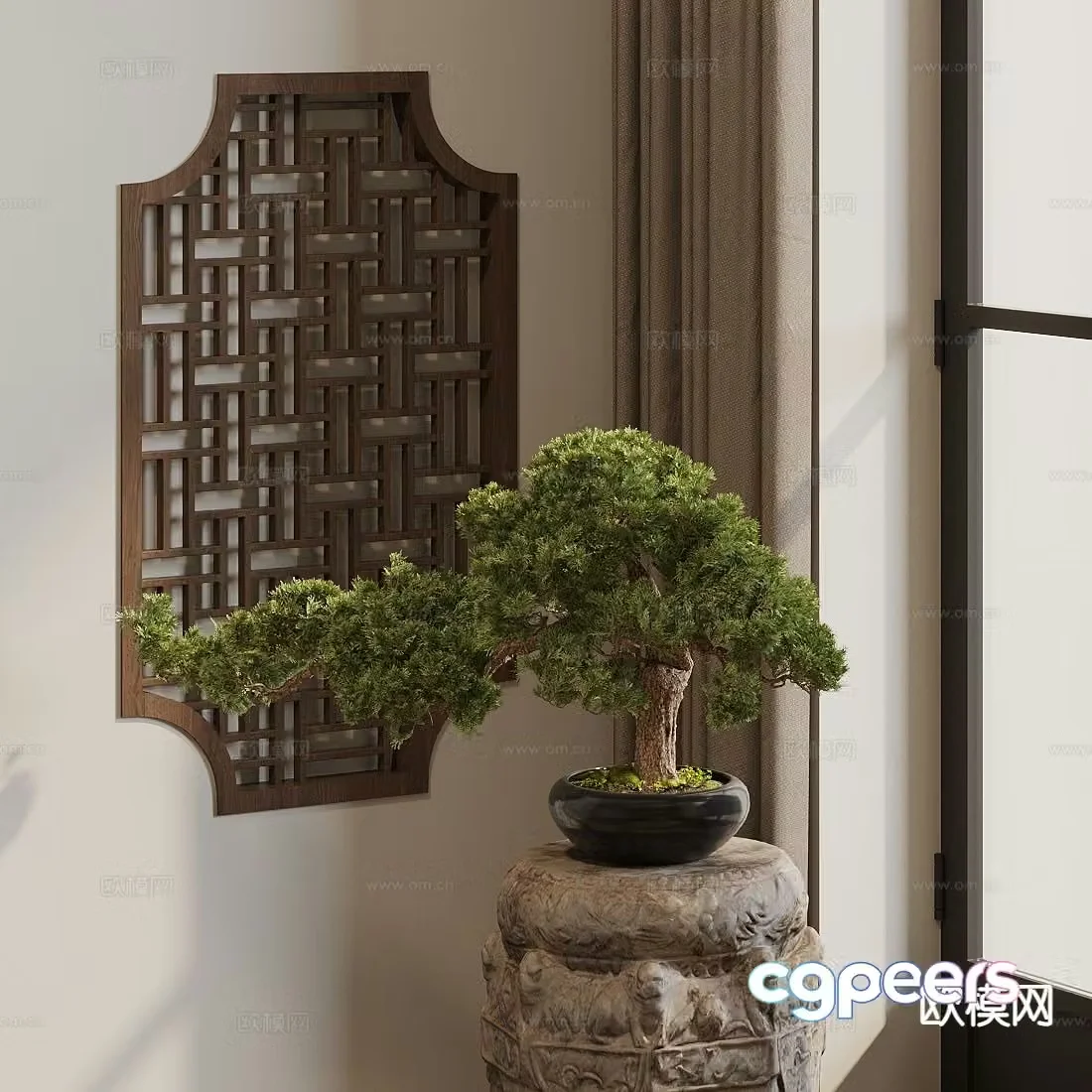 New Chinese style Welcoming pine green bonsai 3D model