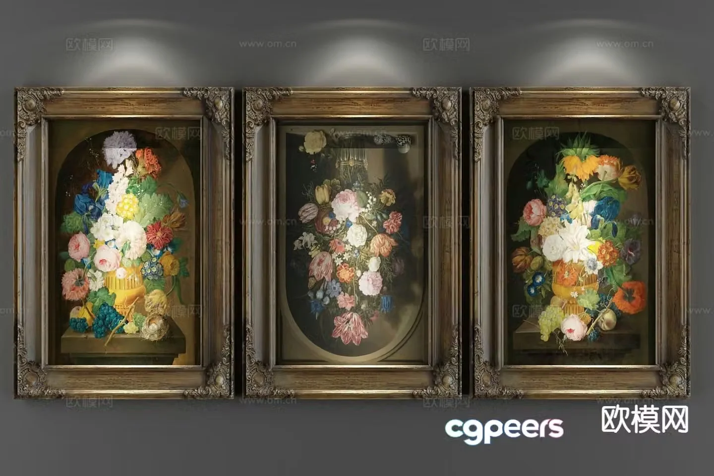 European flower oil painting combination painting decorative painting 3D model