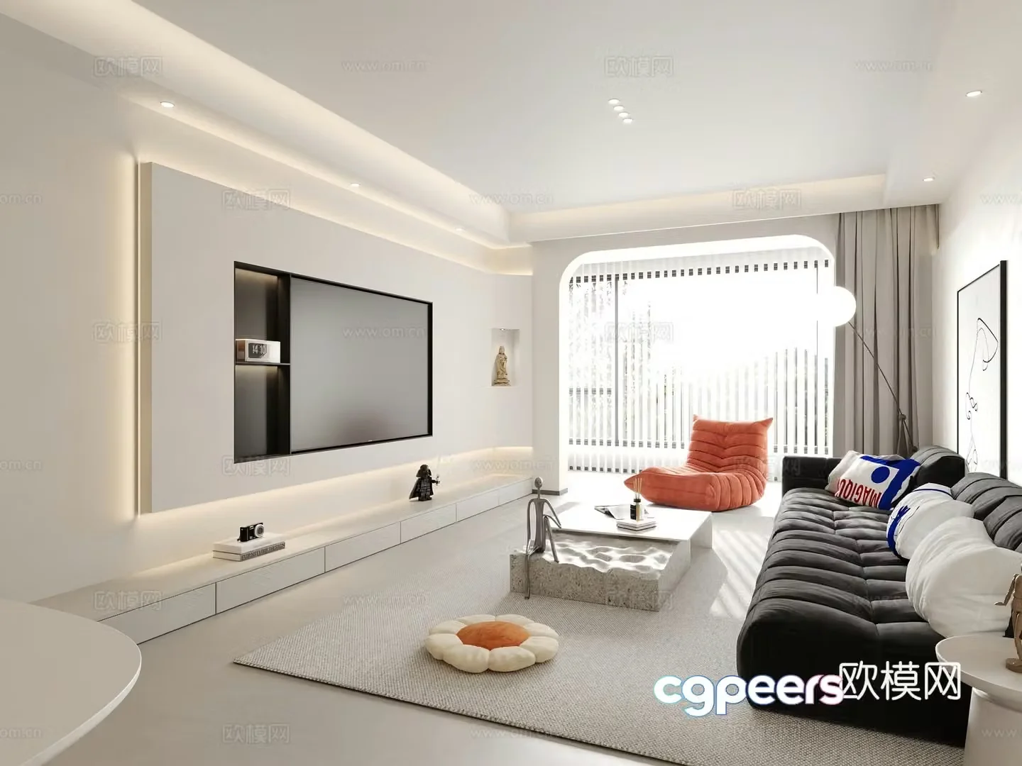 Creamy minimalist living room 3d model