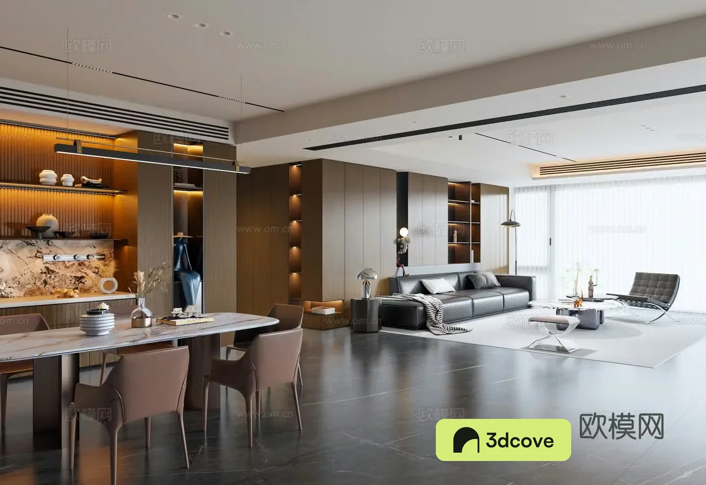 Modern Italian dining room sofa background wall sofa coffee table combination dining table chair sideboard