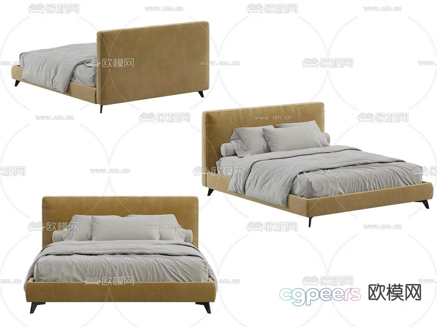 Simple double bed 3d model
