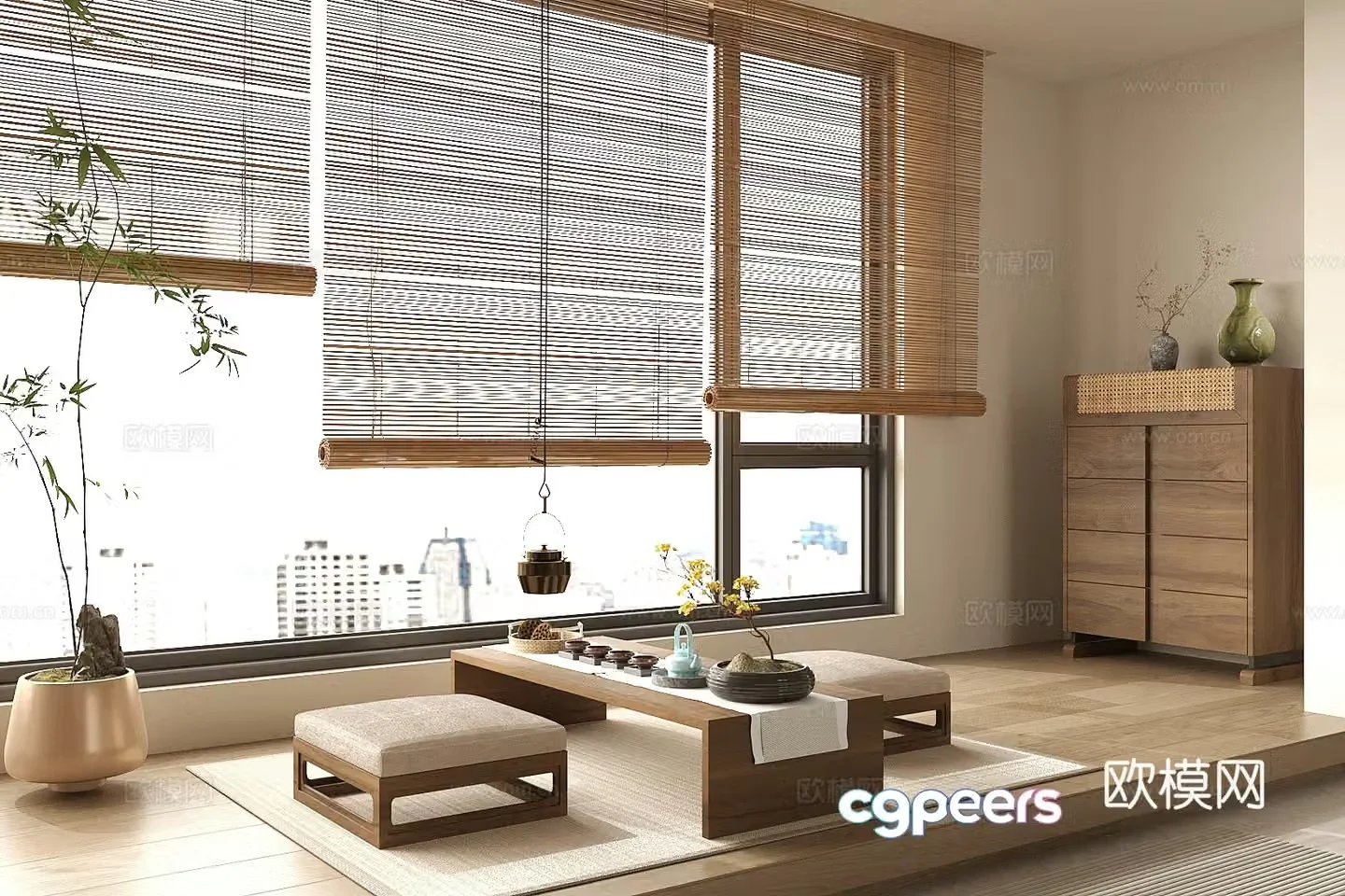 Middle-aged tea-tamin tea room with balcony modified tatami tea room 3D model