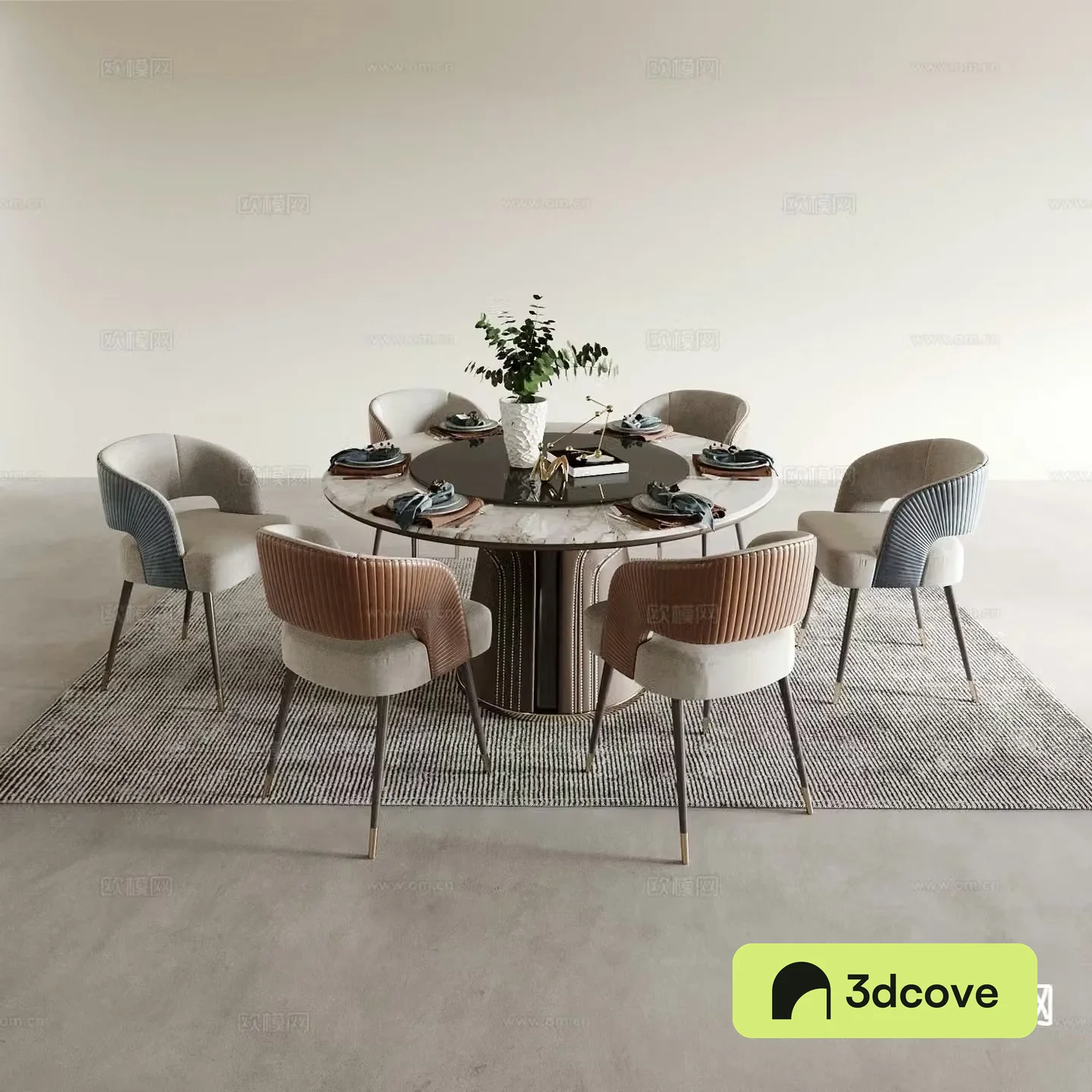 Round dining table and chairs