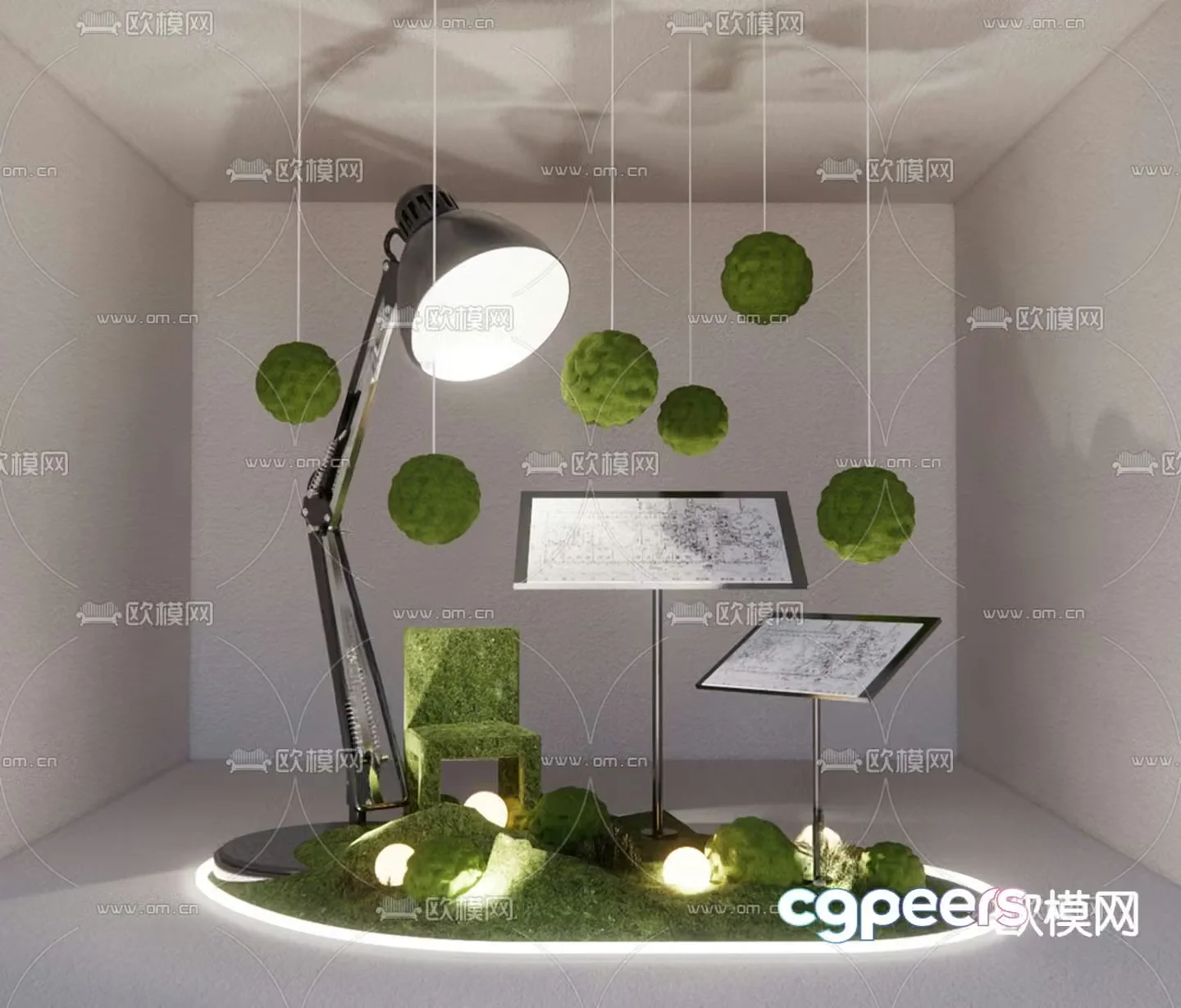Indoor landscaping moss landscaping 3d model