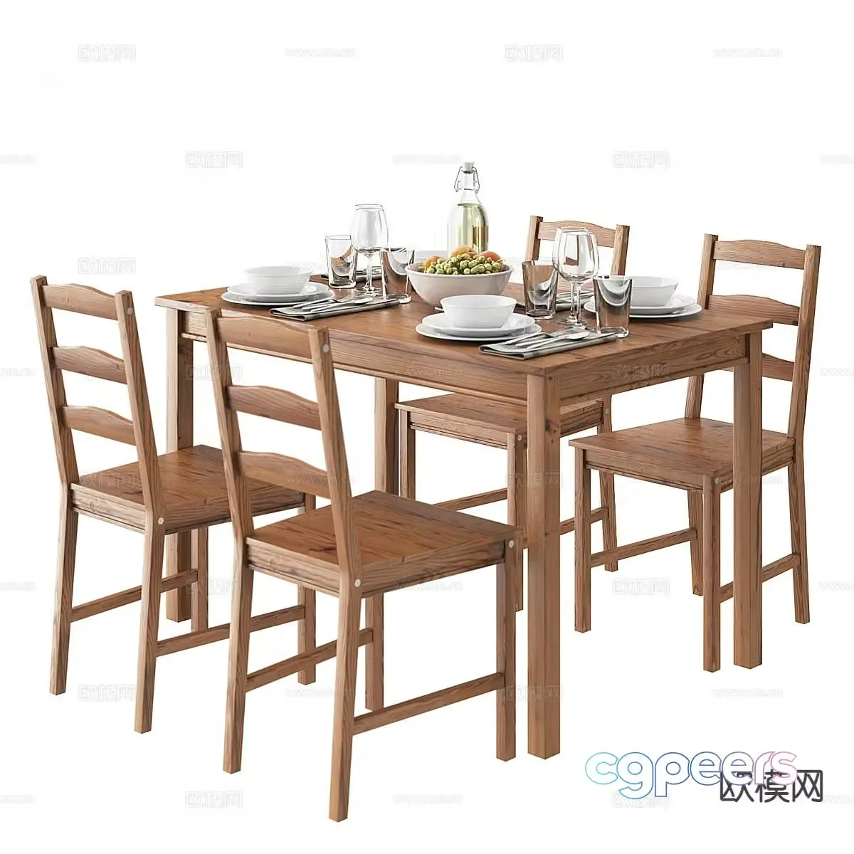 3D model of log style dining table and chairs