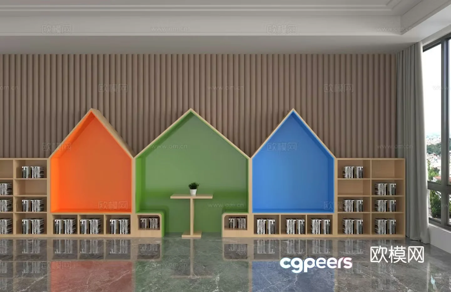 Modern library bookcase 3d model