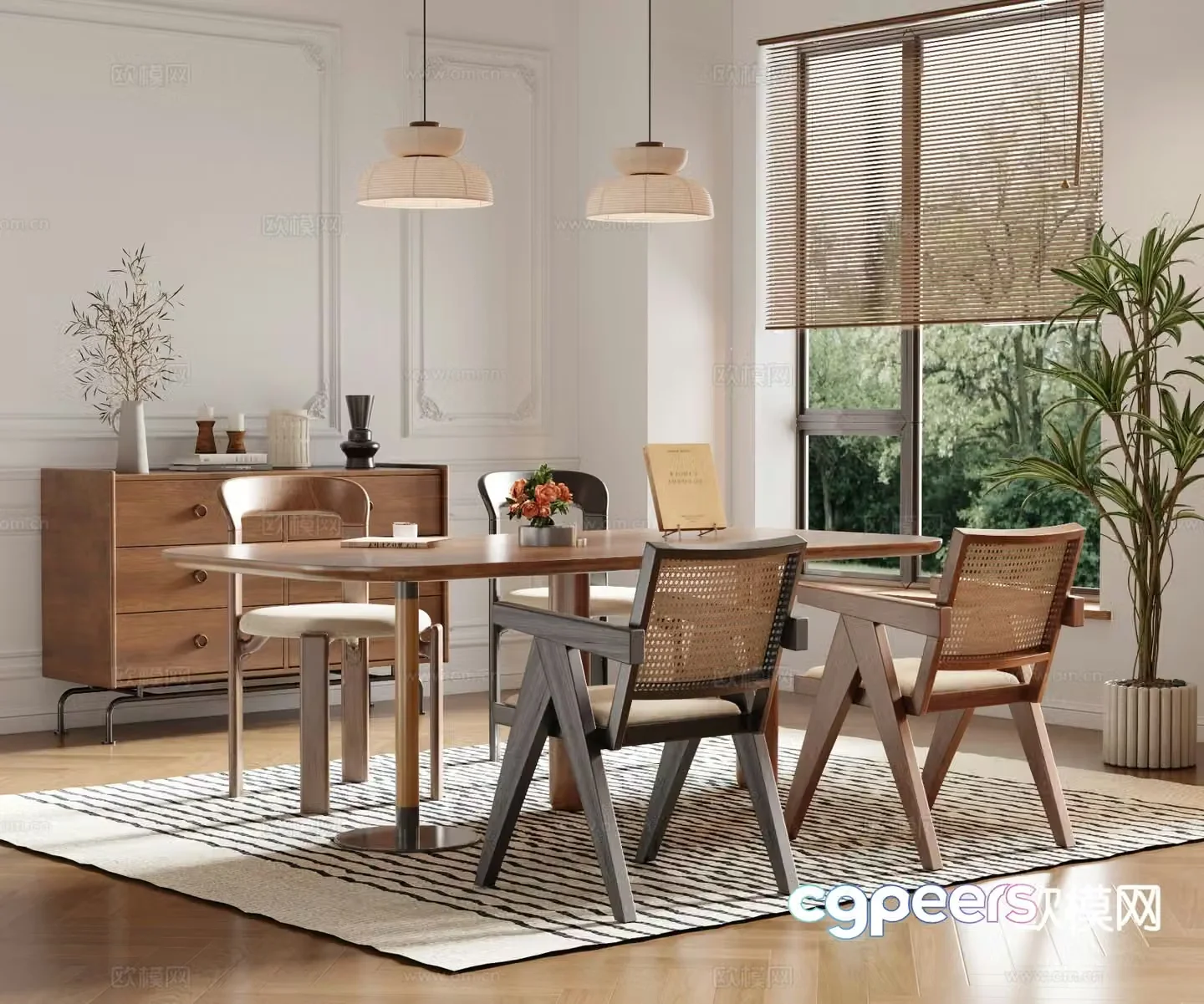 Medieval style dining table and chairs 3d model