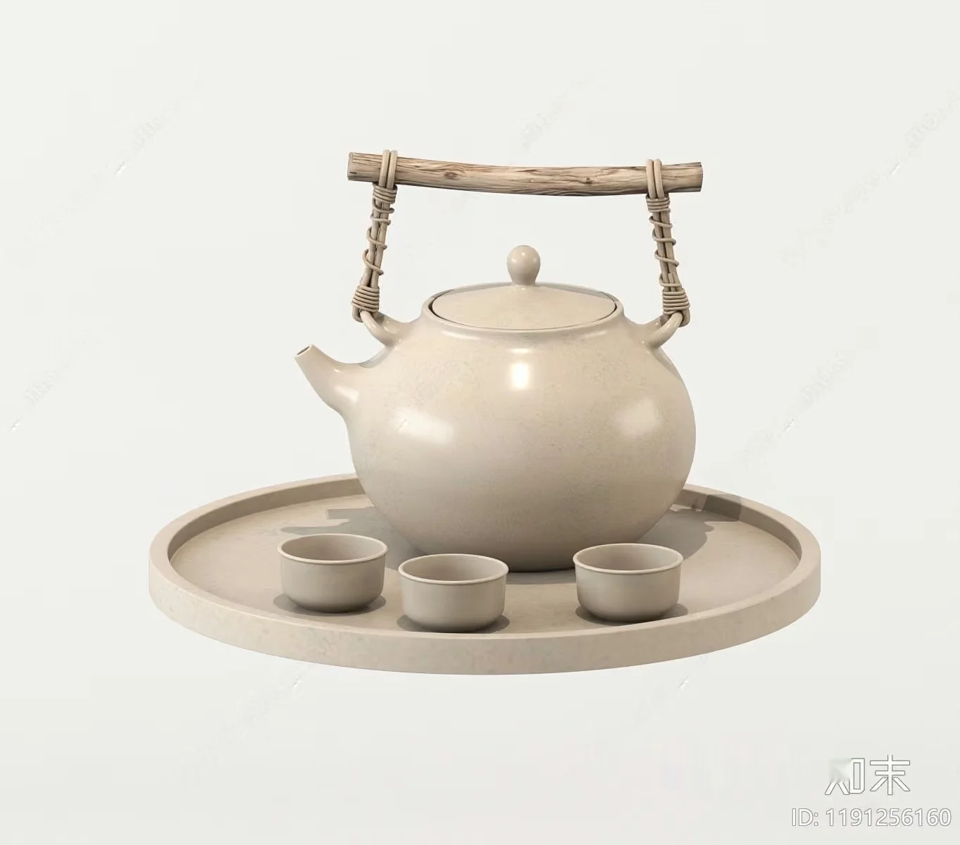 A Beige Teapot And Cups 3D Model – 12192 – VRAY Render