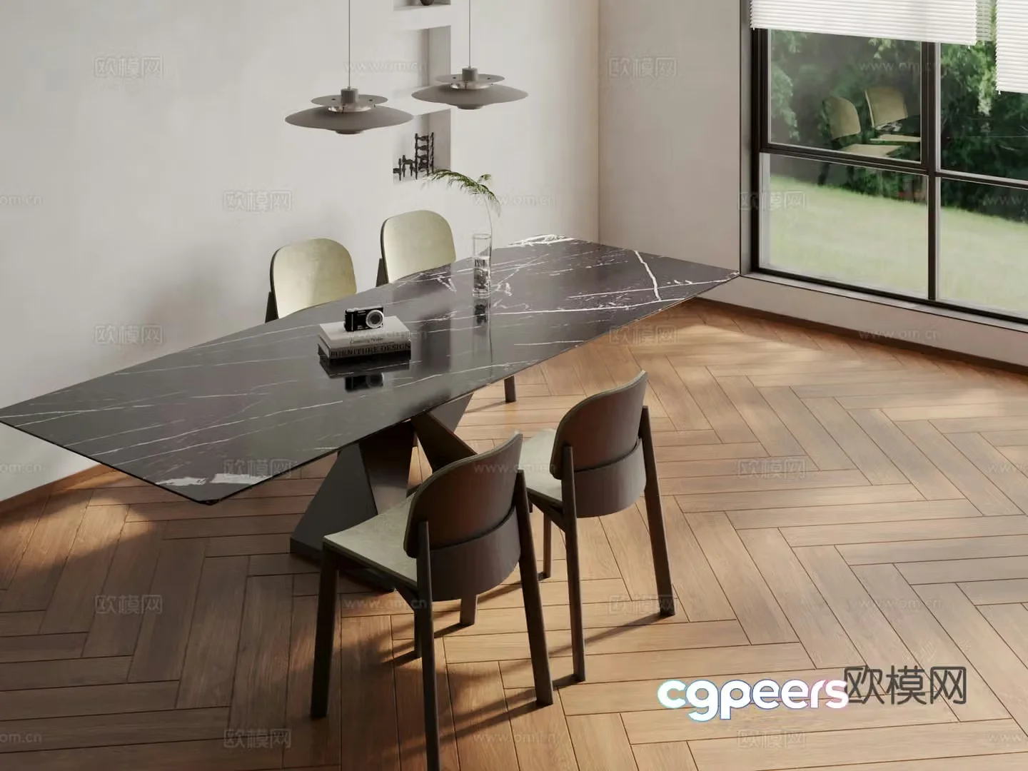 Modern dining table and chairs 3d model