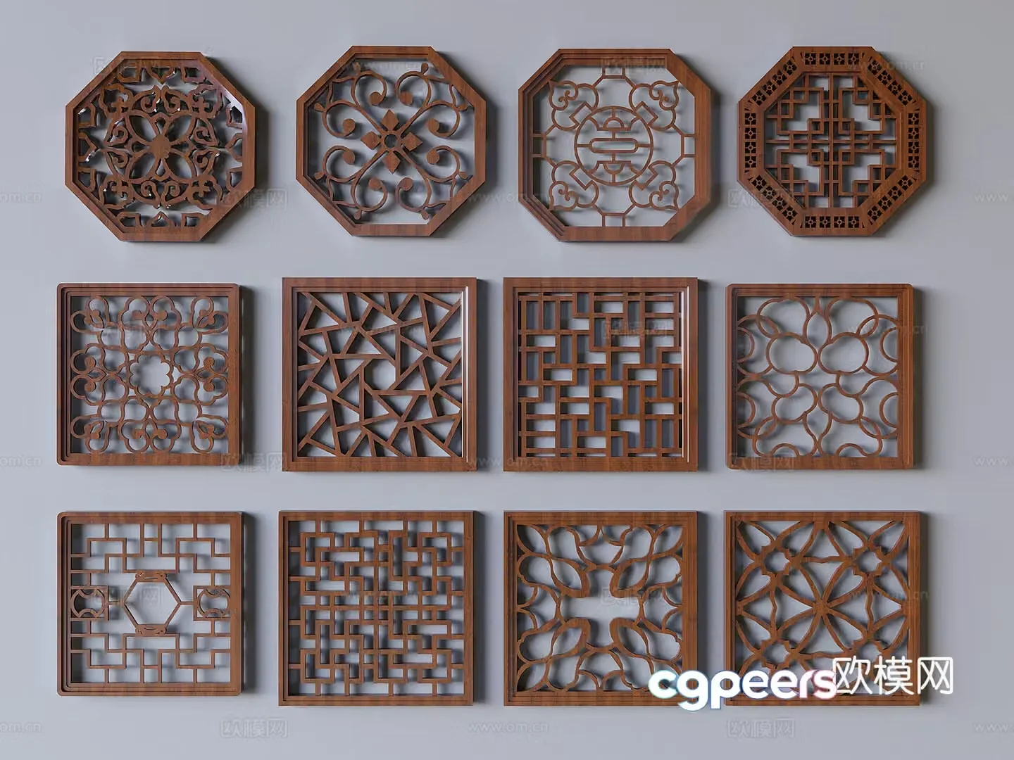 Chinese style openwork window openwork window lattice window 3d model