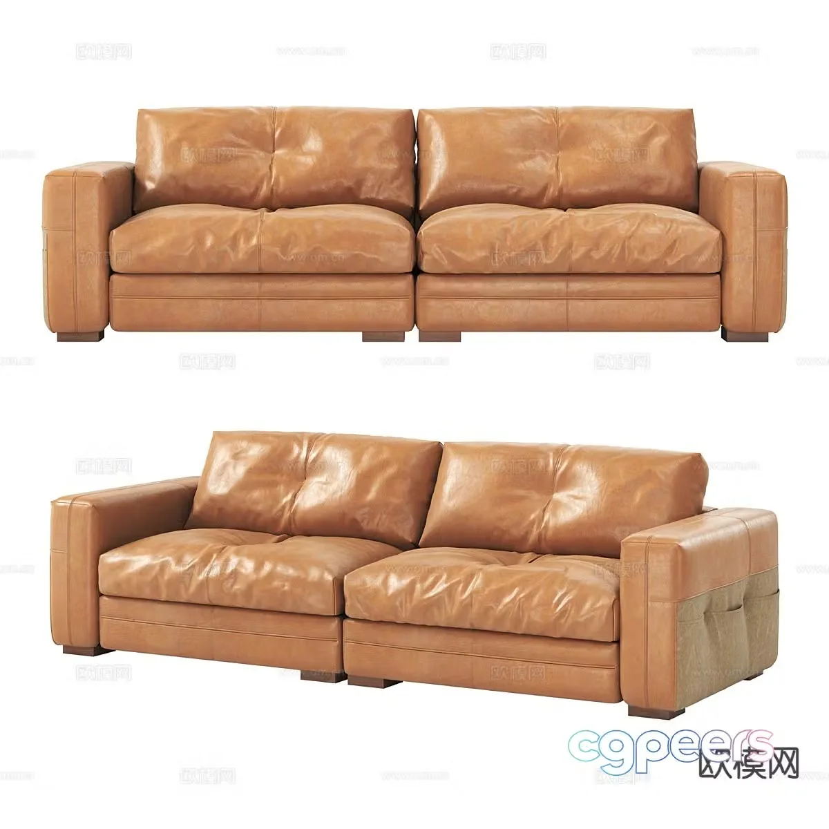 Double sofa leather sofa 3d model