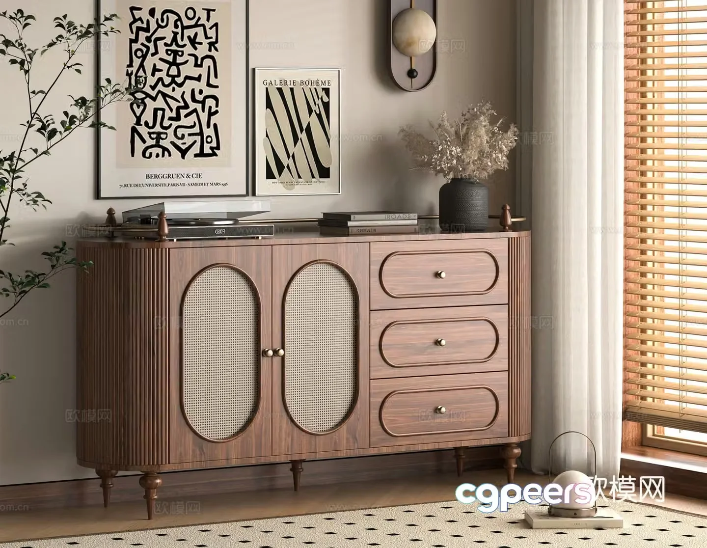Middle -aged Wind Xuanguan Cabinet 3D model