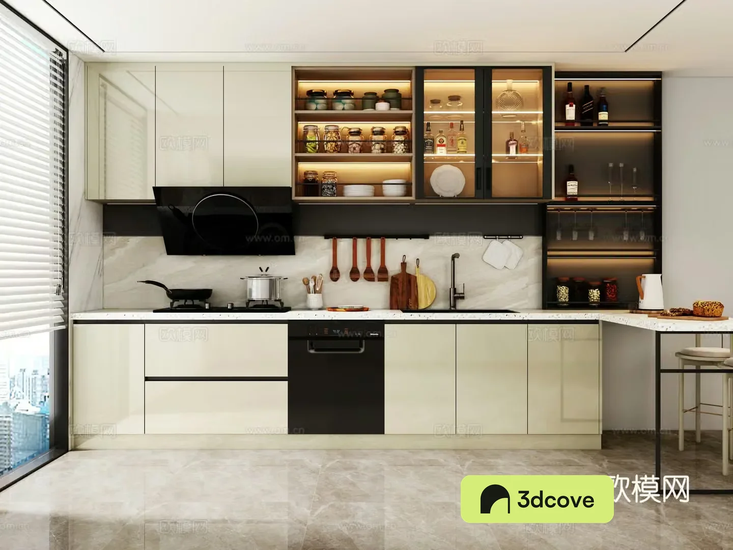 Modern light luxury cabinet minimalist cabinet kitchen supplies one-line cabinet