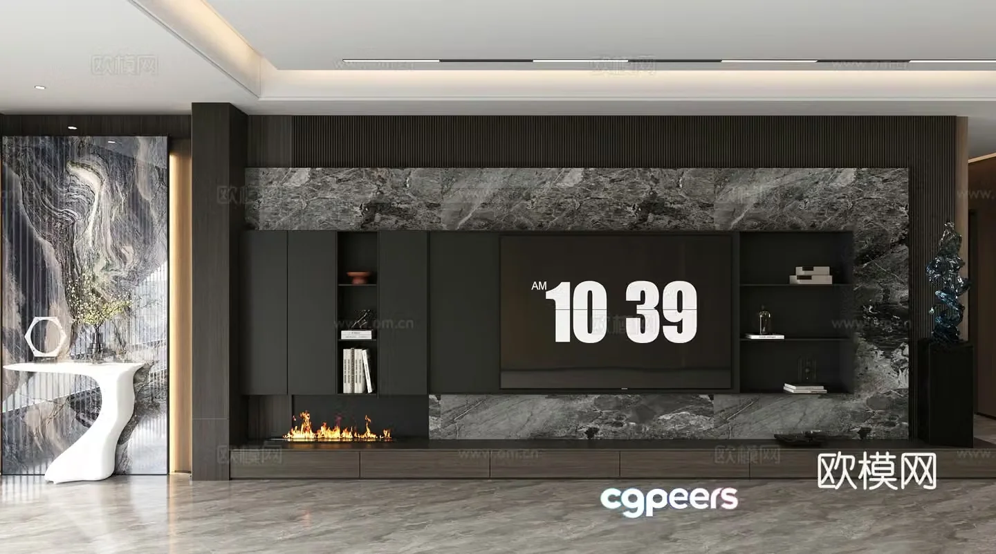 Modern TV background wall marble background wall living room background wall stone slab background wall background wall 3d model
